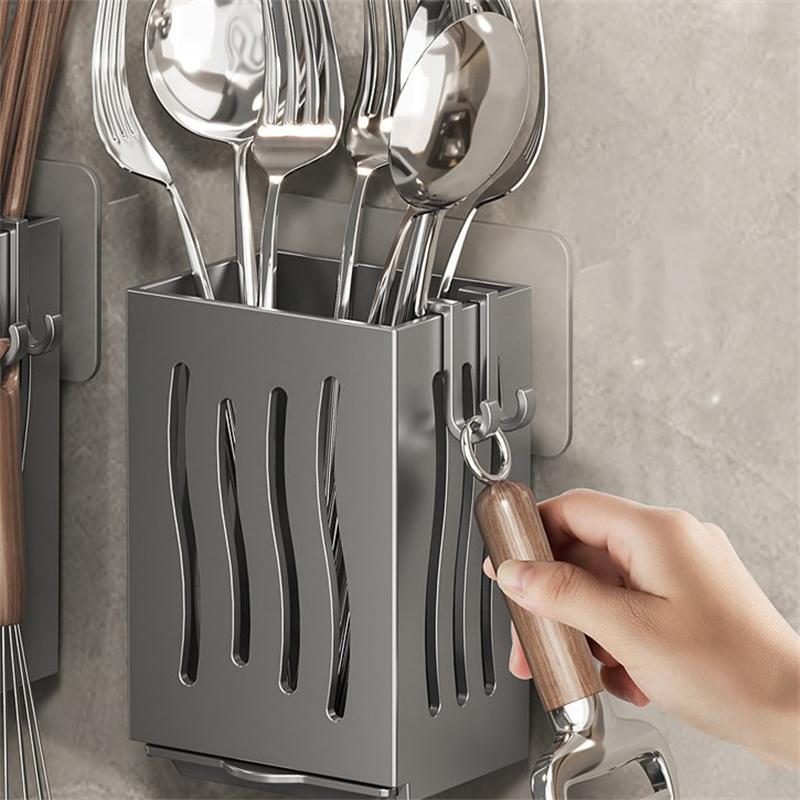 Multifunctional Kitchen Utensil Storage Rack Chopstick Draining Holder Wall-Mounted Freestanding Cutlery Tableware Organizer Box