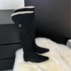 2025 Autumn and Winter New Tall Tube Thin Inner Slope Heel Lamb Wool Warm Snow Boots Knight Women's Boots