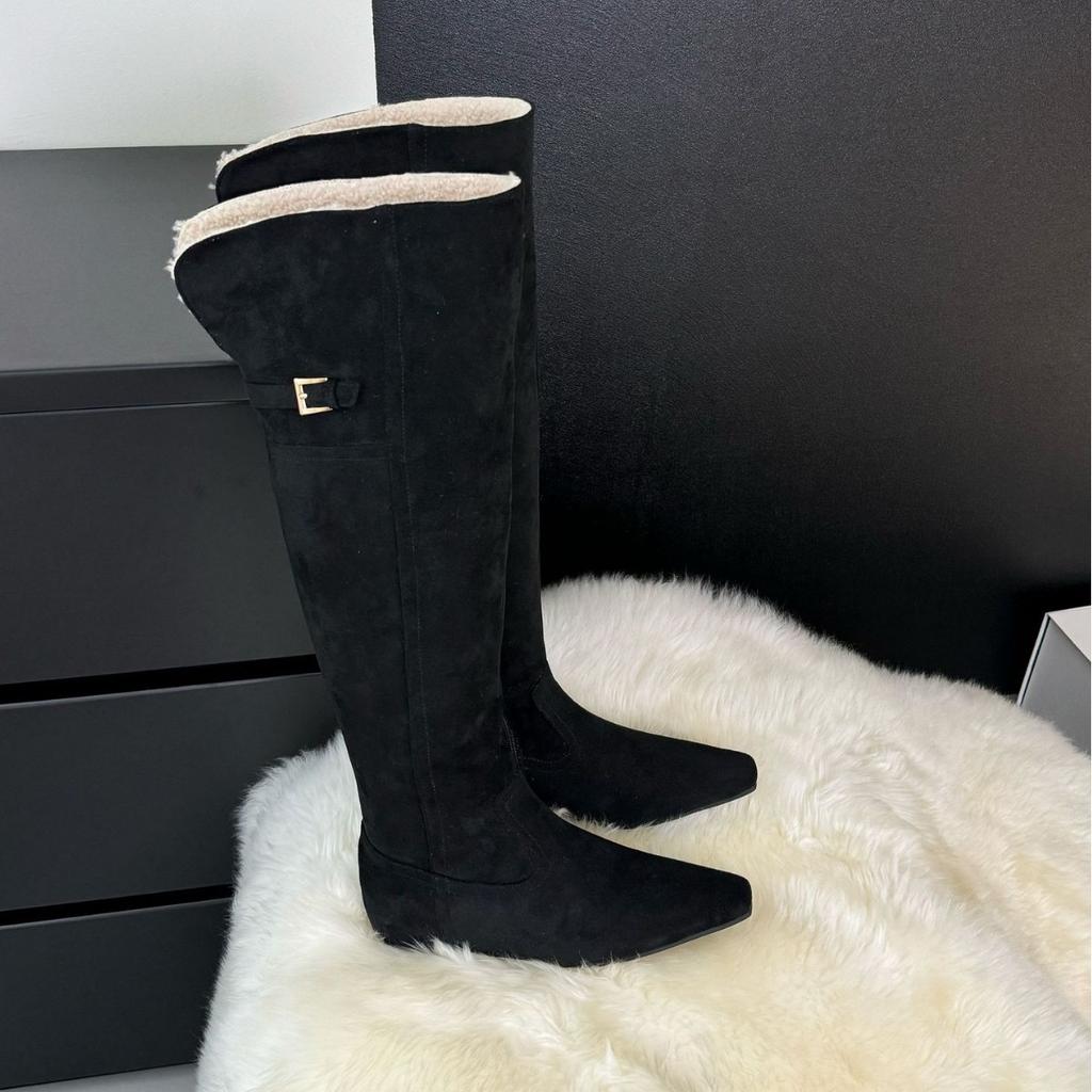 2025 Autumn and Winter New Tall Tube Thin Inner Slope Heel Lamb Wool Warm Snow Boots Knight Women's Boots