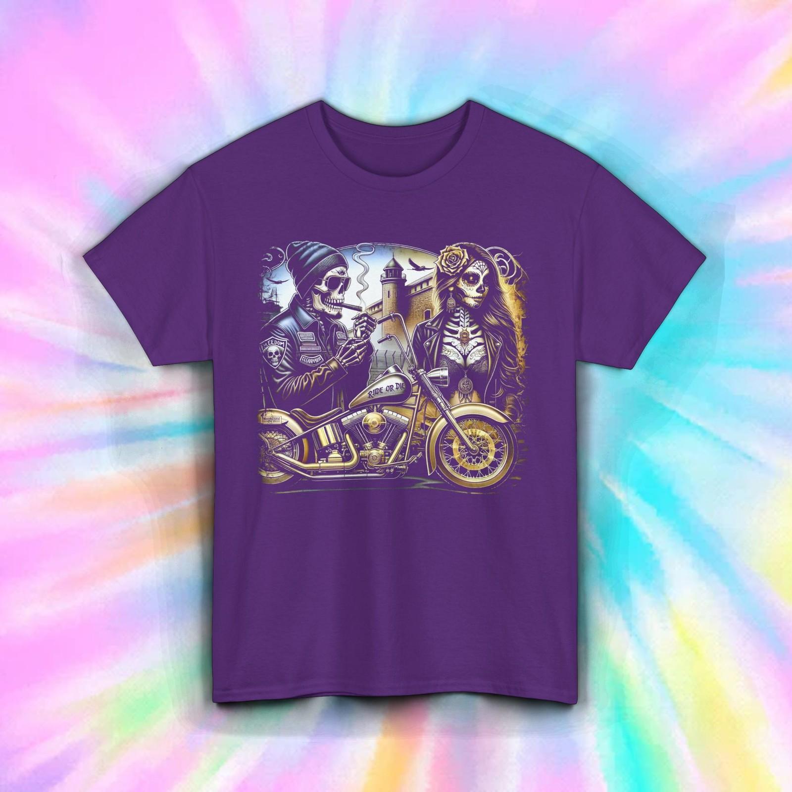 Ride or Die Shirt Skeleton Couple Motorcycle Dia de los Muertos Tee S-5XL S