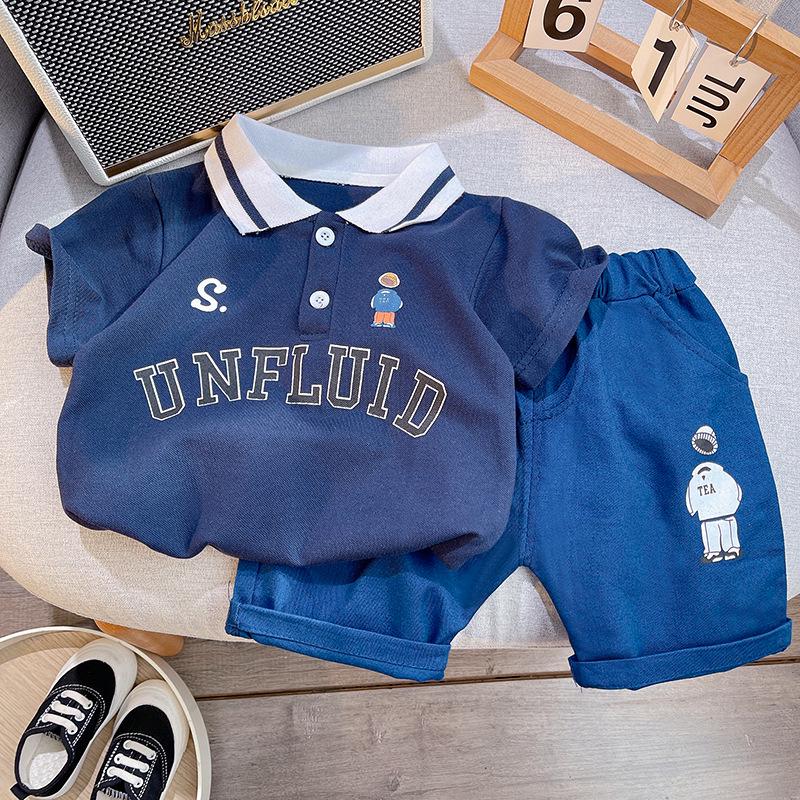 Boys' Casual Korean Style Two-Piece Set: Turn-Down Collar Shirt & Shorts, Summer Fashion for Kids