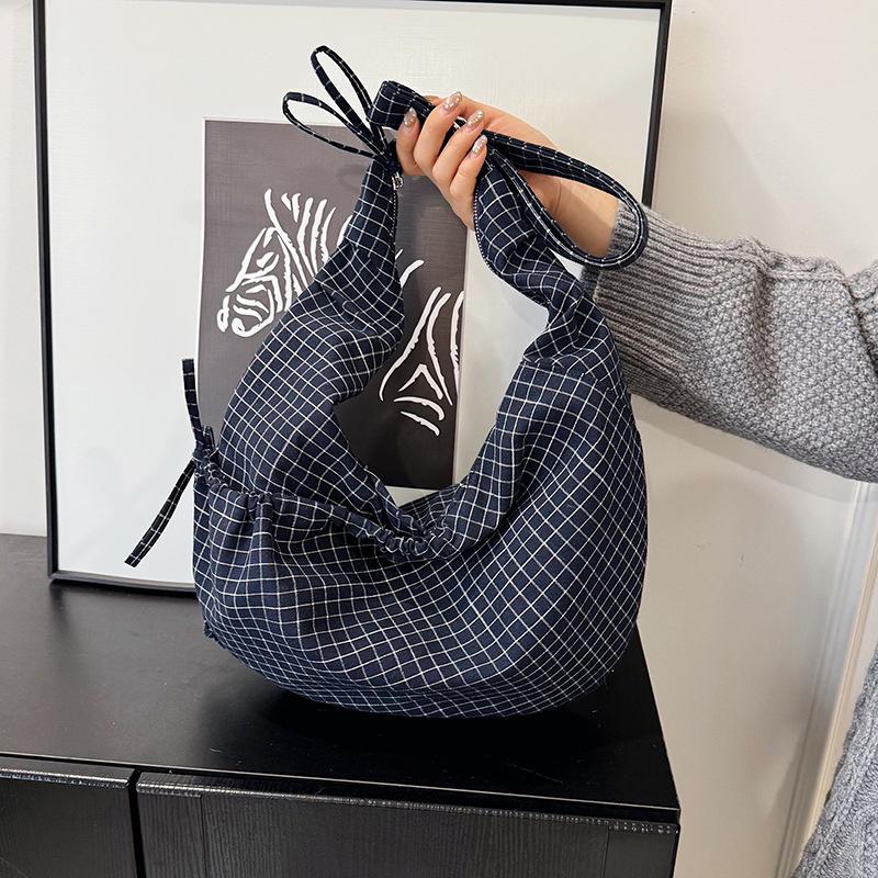 Women's 2025 Korean Style Plaid Canvas Bag - Large Capacity Shoulder & Crossbody Dumpling Bag