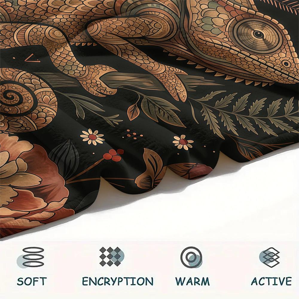 1PC Cute Chameleon Print FlAannel Blanket, High quality Comfortable for All Seasons, Home Decor, Warmth and Comfort