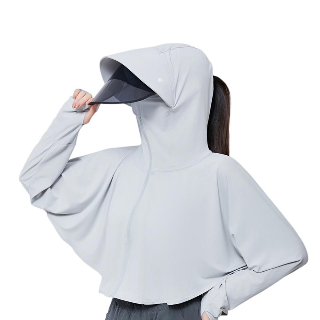 Veste à capuche légère et respirante pour femme en soie glacée UPF50+, coupe ample, avec visière amovible et rotative