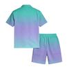 Men's Casual Short Sleeve Button Down Shirt and Drawstring Shorts Set Lightweight Breathable Summer Outfit with Gradient Design