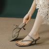 2025 New Summer French High Heels Stiletto Fashion Square Head Pinch Sandals Kitten and Flip-flops Cool Slippers