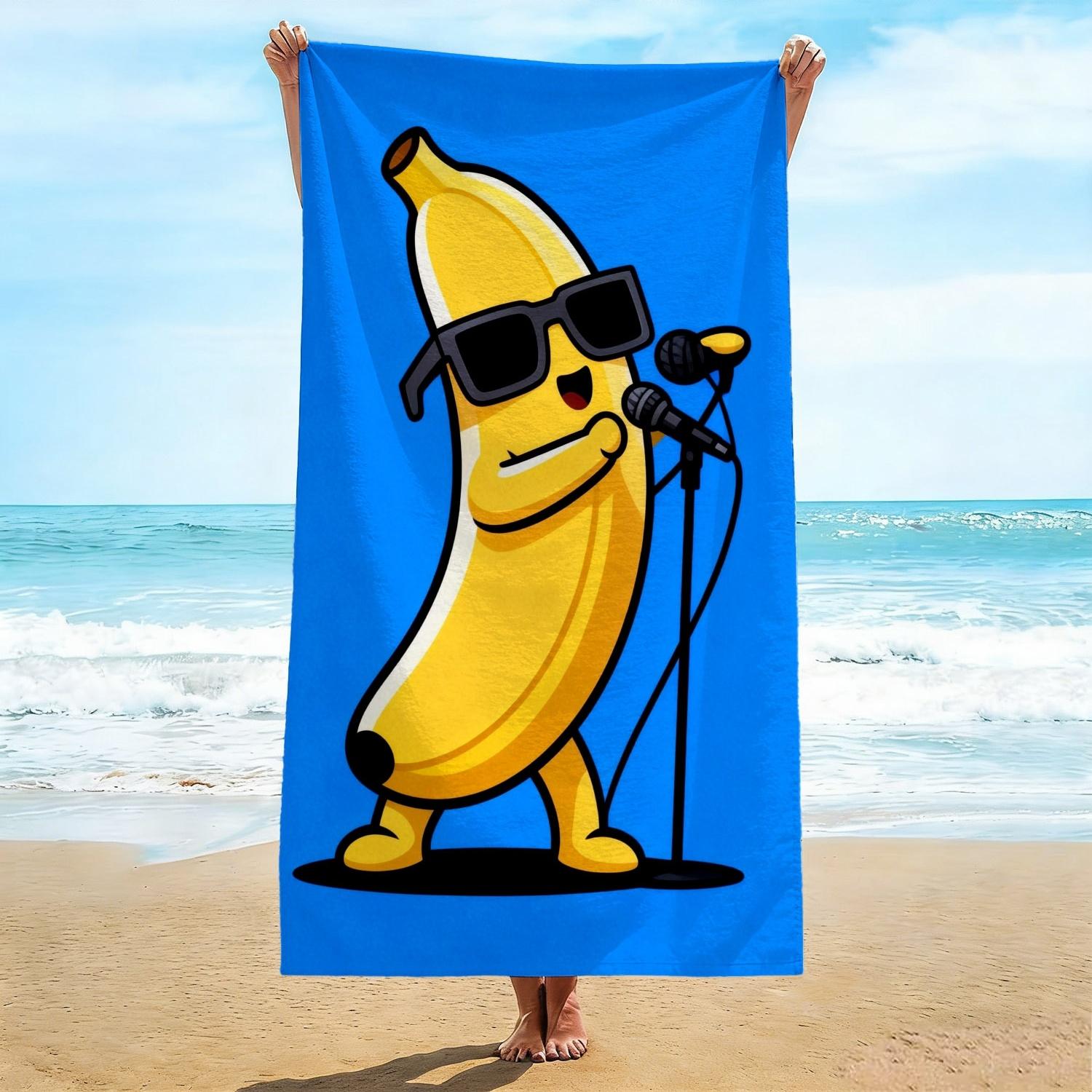 

Vibrant Blue Banana Beach Towel, Cool Karaoke Banana with Sunglasses & Mic Print Bath Towel, Playful Summer Essential 1pcs W40*H60(CM)