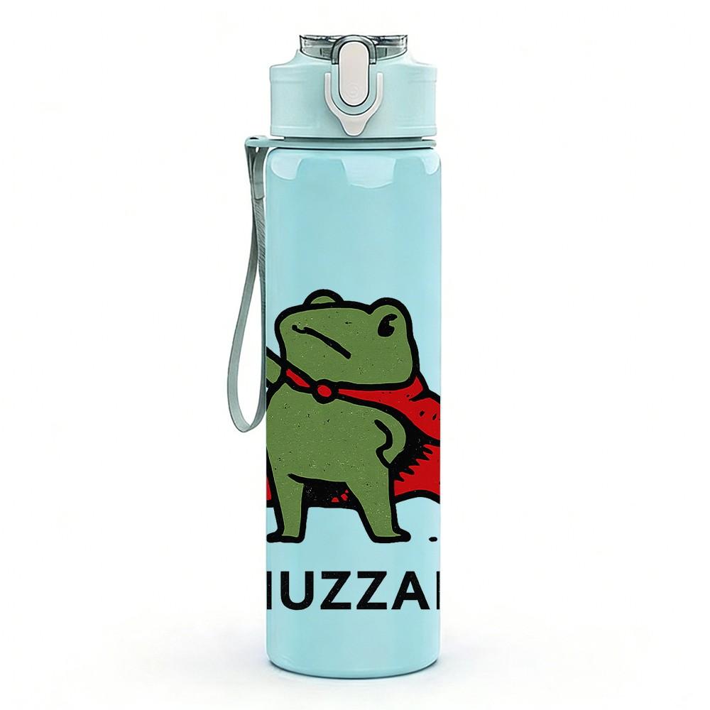 1PC Super Hero Frog Huzzah Print 750ml Color Plastic Sports Water Bottle Leakproof Flip Straw Lid Suitable for Sports Office Home Use