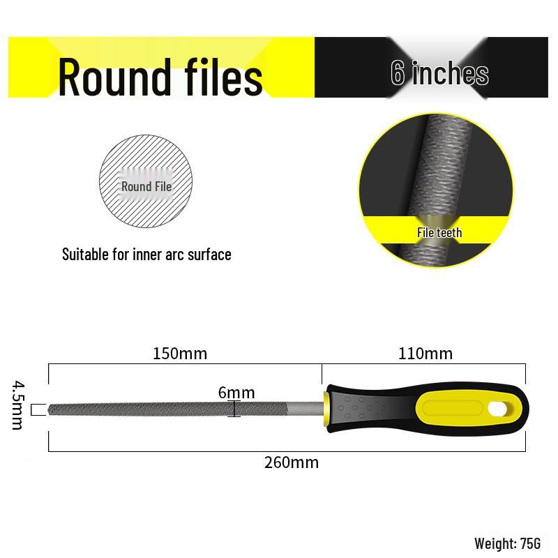 Multifunctional Steel File Set: Triangular, Half-Round, Round, Flat, Board, and Rasp Files