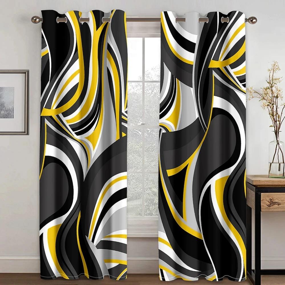 Günstige moderne abstrakte Drapierung gelb grau geometrische Spiralvorhänge für Fenster Wohnzimmer Schlafzimmer Zimmer Dekor 2 Stück Cortinas