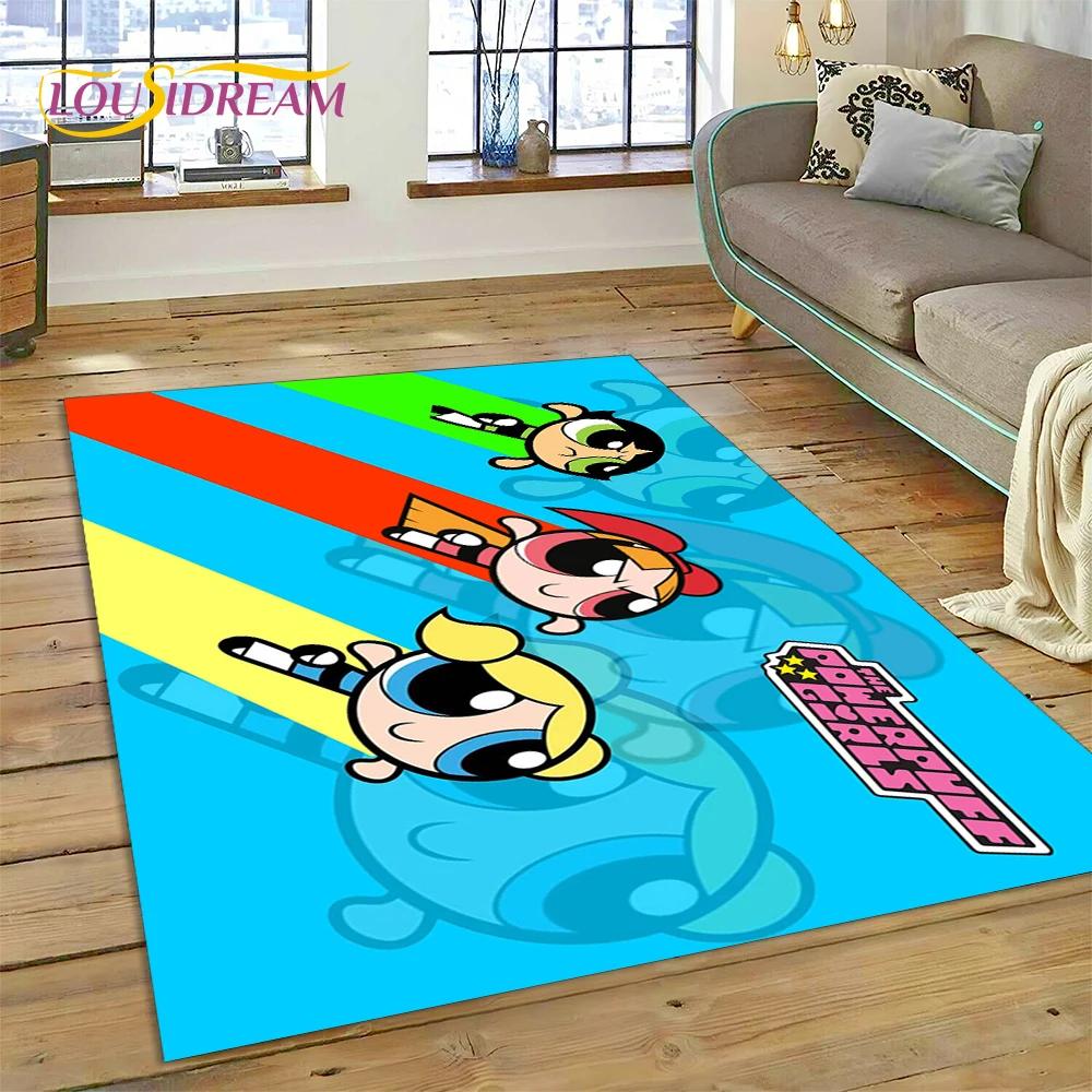 Animacinis Mielas P-Powerpuff Mergaitės Kilimas Kilimėlis Miegamajam Svetainei Namų Sofos Dekoravimas, Vaikų Žaidimų Didelis Dekoras Grindų Kilimėlis Dovana