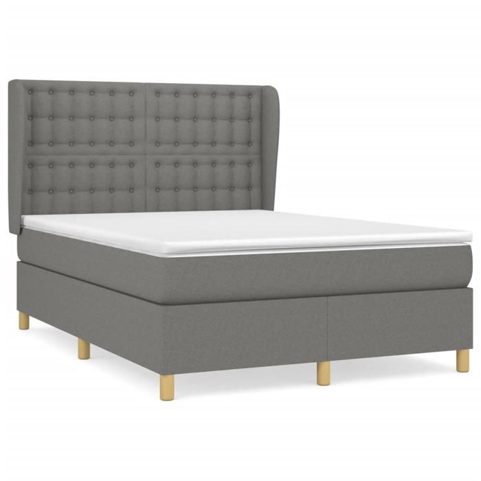 VidaXL Lit à sommier tapissier avec matelas Gris foncé 140x190cm Tissu - Modèle 3128838