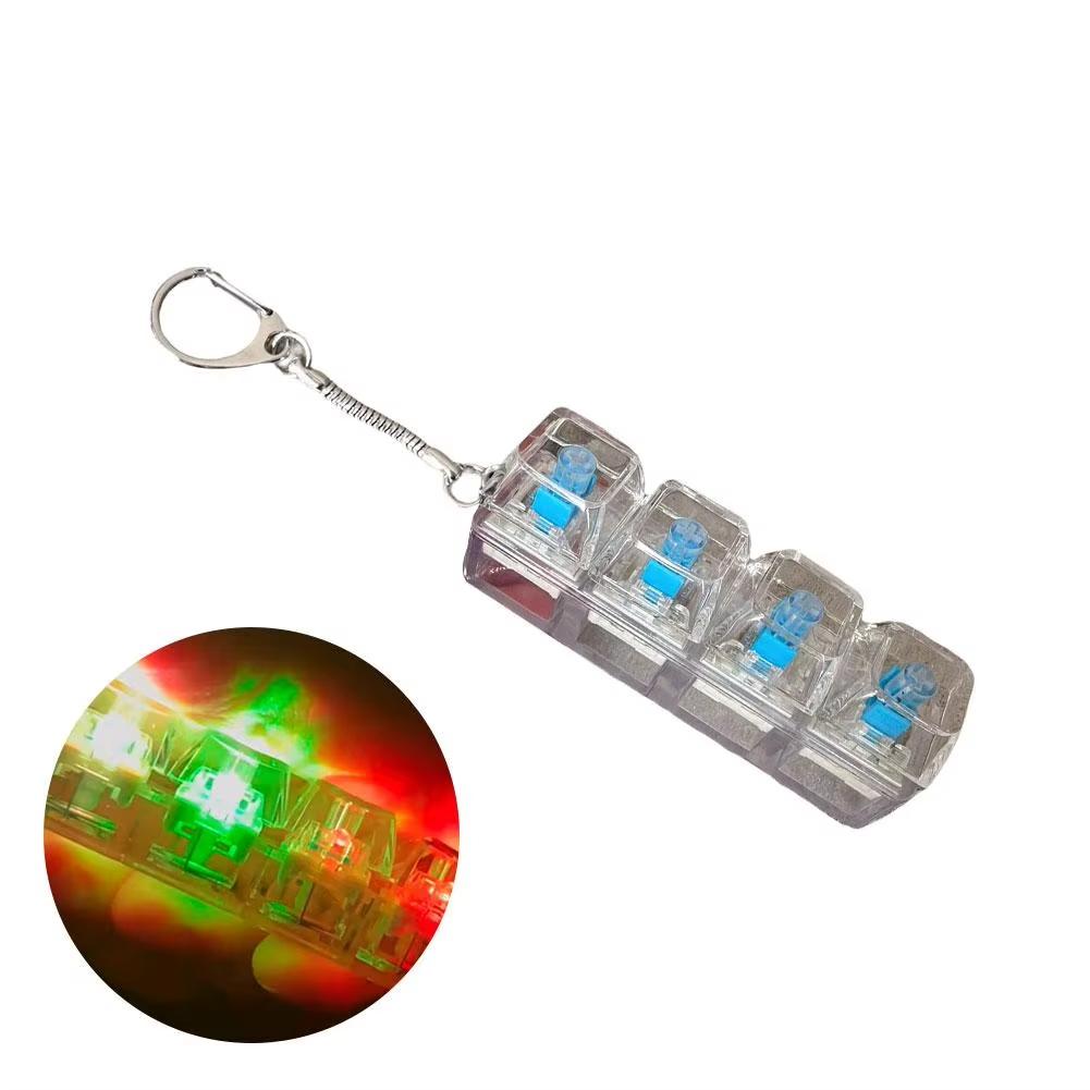 Teclado de Dedo com 4 Teclas Iluminadas Keycap Alívio de Estresse Fidget Toy Chaveiro Botão LED para Tecla Testador de Aperto Acessório de Mesa de Escritório
