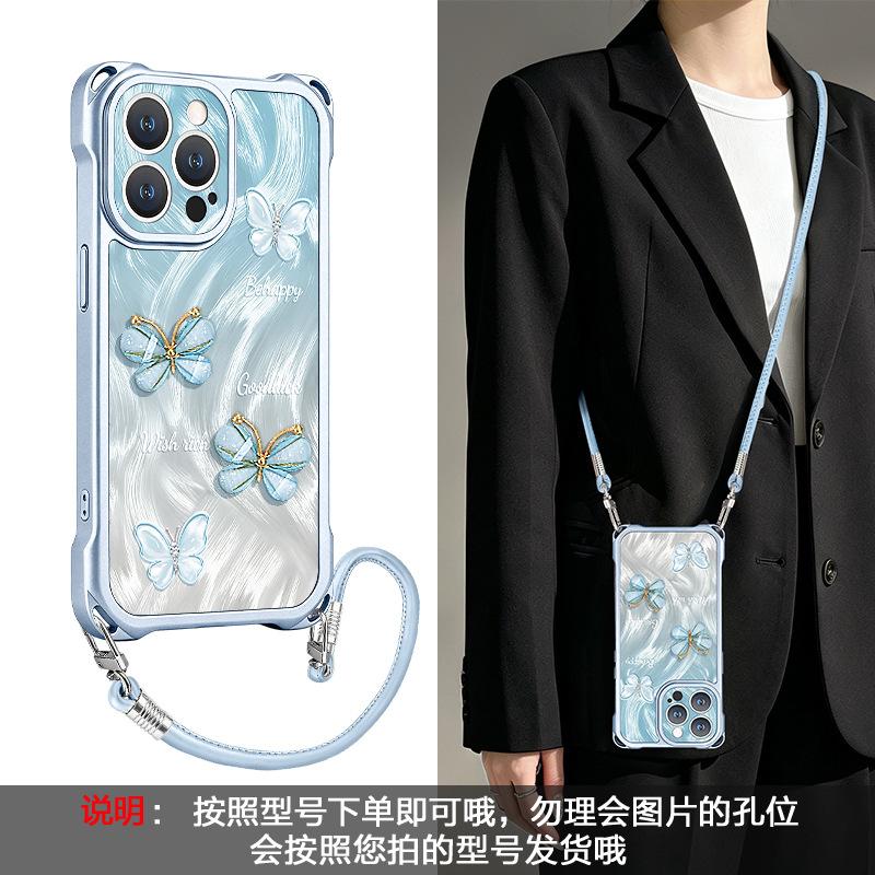 Smudged butterfly doll is suitable for Apple 11promax mobile phone case iphone11 four-corner lanyard 11 feather yarn 11 women