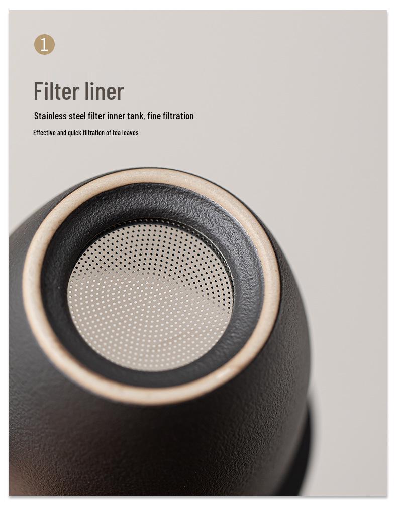 Black Pottery Ceramic Mug with Lid and Liner - Tea & Water Separation Cup, Ideal Office Gift