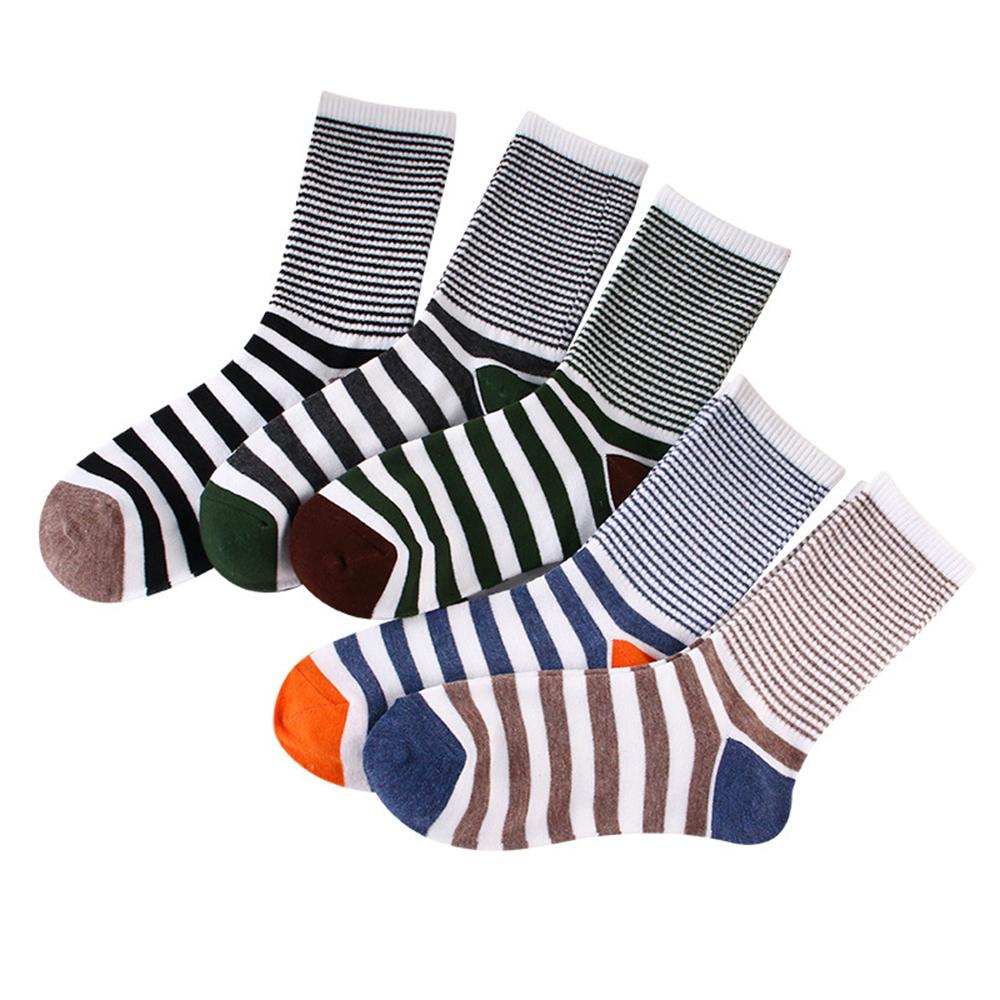 

5 пар женских цветных полосатых гольфов средней длины, модные, с горизонтальной полоской, удобные, дышащие, повседневные носки с круглым вырезом One Size