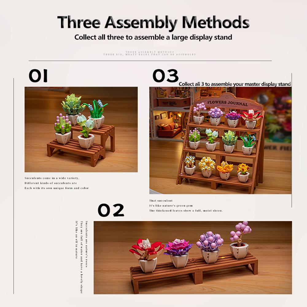 DIY Potted Succulent, Flower Bouquet Building Block Toy Creative Greenery Decoration, Stand Perfect As Children's Holiday Gift