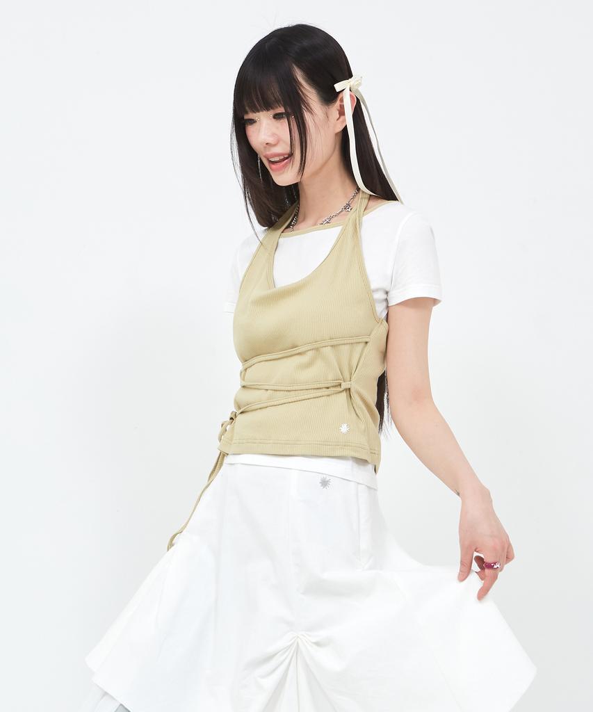 Sekeondeusolteu Strap Layered Ribbed Halter Neck T-Shirt (Yuja Salt)