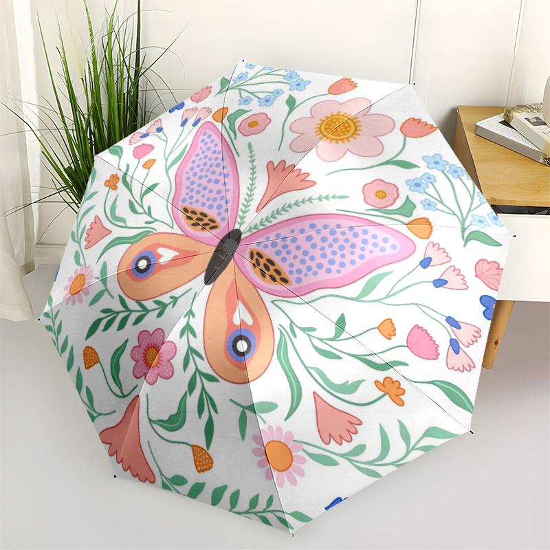 

1pc Butterfly Floral Automatic Opening/Closing Folding Umbrella with 8 Ribs,Windproof Portable Sunshade Umbrella Holiday gift yy260401026
