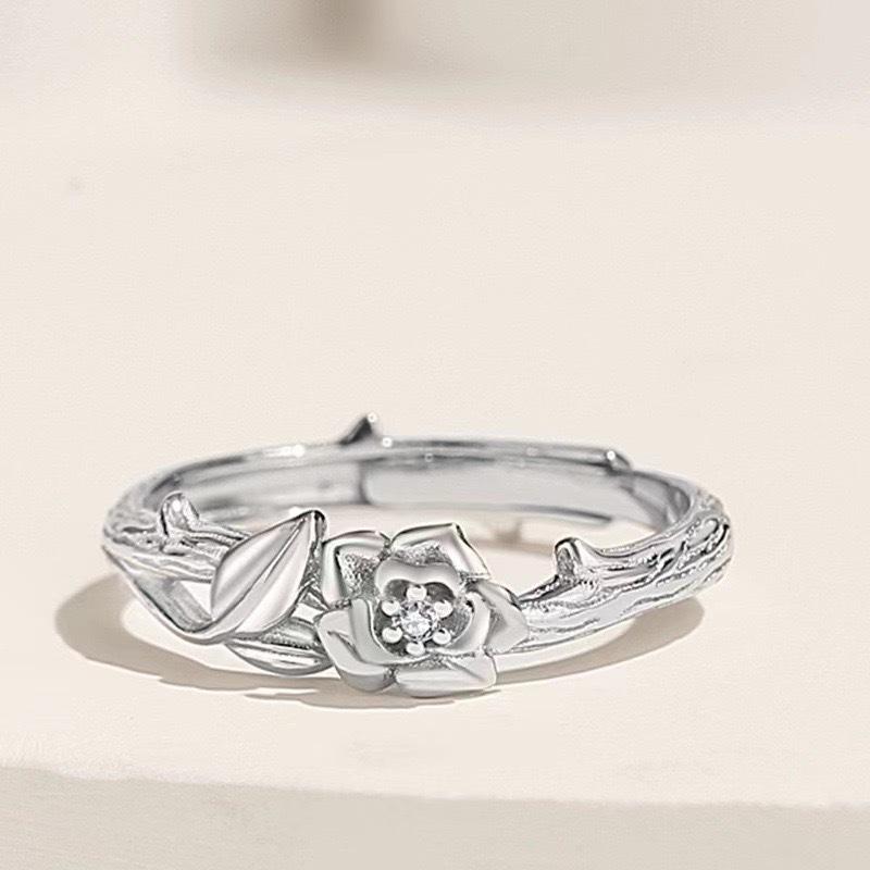 Platycodon Flower Couple Ring Female Niche Design Trend Open Men's and Women's Rings Fashion Personality Thorns Rose Pair Ring