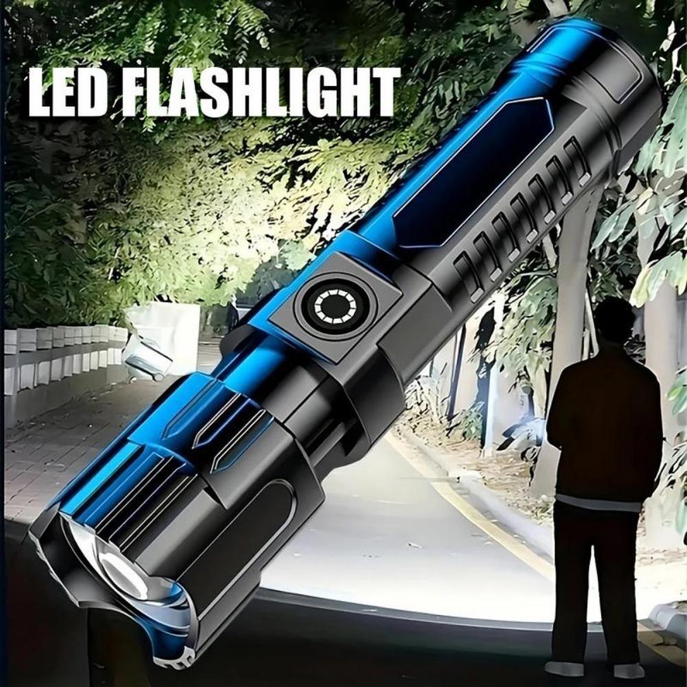 60W Super Power Flashlight USB Rechargeable Built In Battery Telescopic Zoom  Flashlight Handheld Outdoor Emergency Lighting