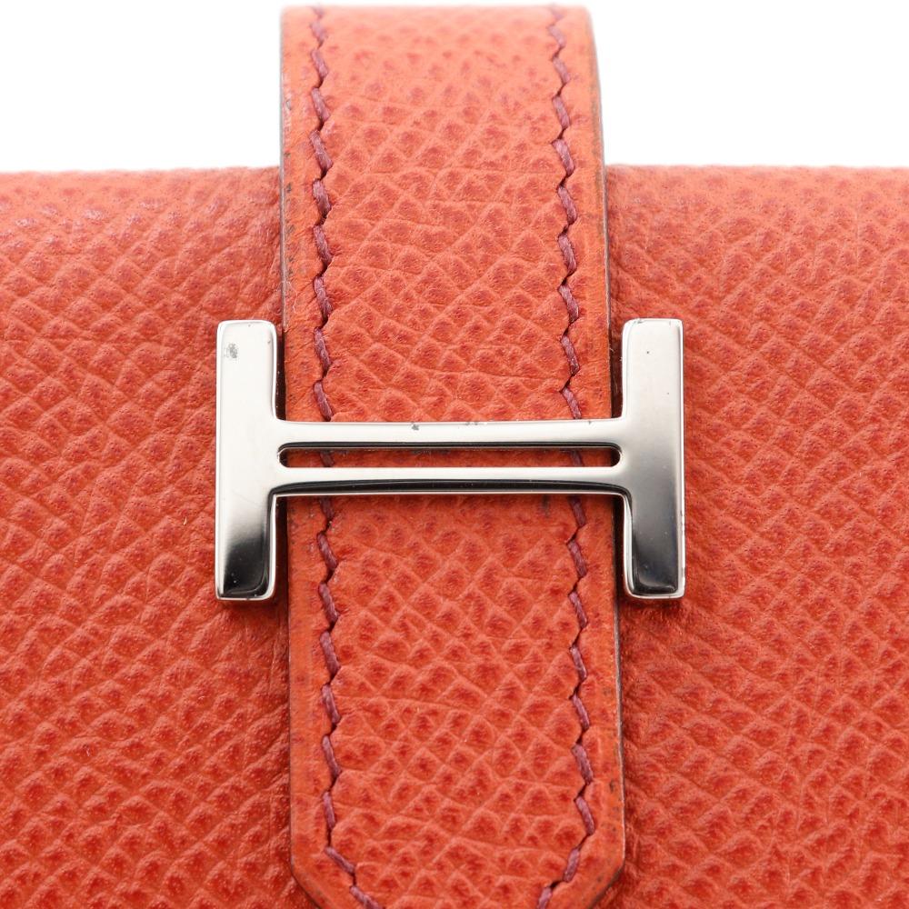 HERMES Bean Purse Orange/SilverHardware Epsom Women Used
