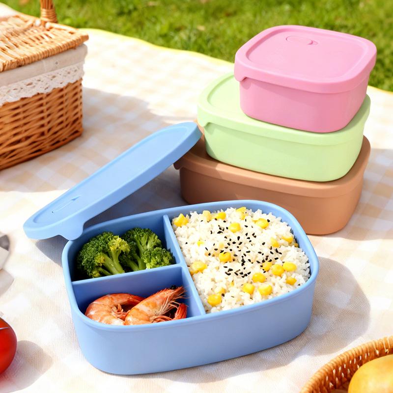 Customizable Silicone Lunch Box with Multiple Capacities, Microwave & Fridge Safe, Perfect for Office Workers & Students