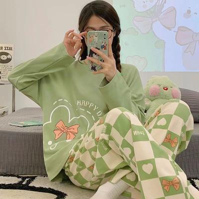 Modelli Primaverili e Autunnali di Pigiama da Donna a Maniche Lunghe Versione Coreana di Abbigliamento da Casa Semplice Set Pigiama per il Tempo Libero Abbigliamento da Casa