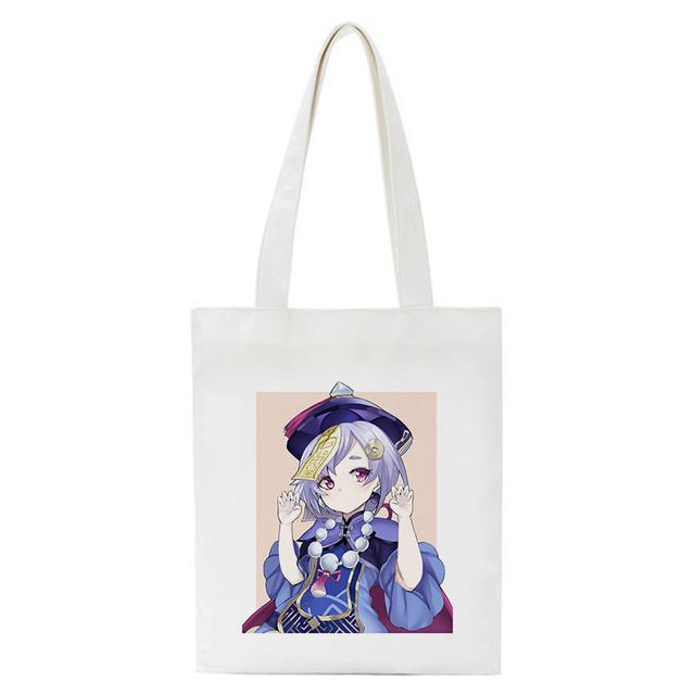 Shopper Genshin Impact Qiqi Anime Shopping Bag Harajuku Canvas Bag Large Capacity Collapsible Kawaii Women Shoulder Bag Handbag