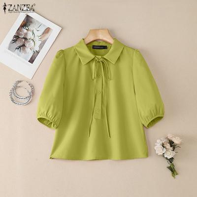Damen Casual Turn Down Kragen Sommer Kurzarm Bluse