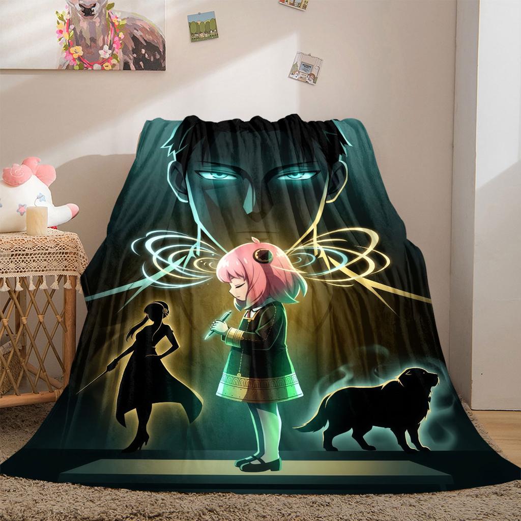 Spy X Family Fashionable Print Flannel Blanket, Warm Cartoon Characters for Sofas, Multipurpose Travel Picnic Throw_LIAN