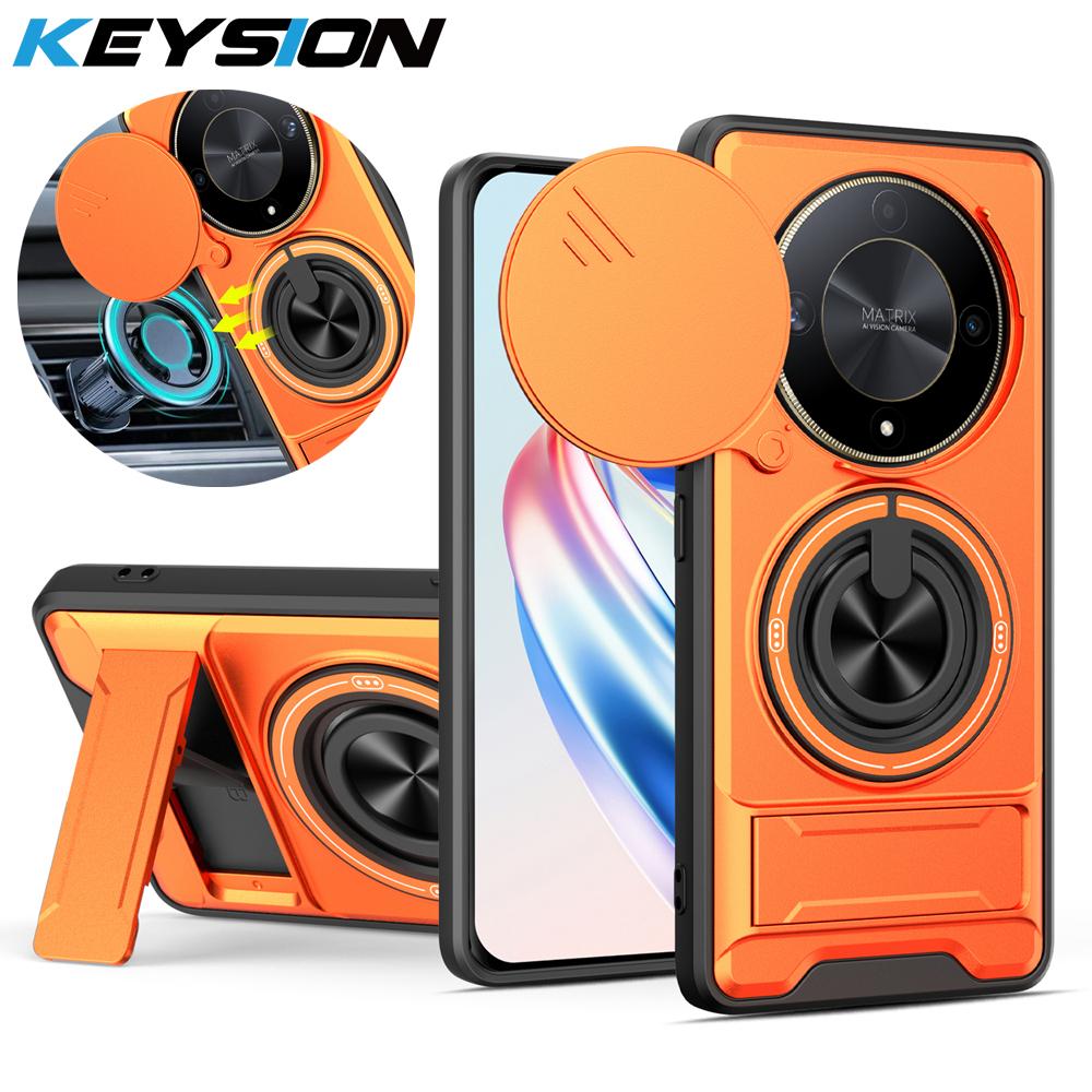 KEYSION Magnetic Phone Case for Honor X9b 5G X9A Slide Camera Protection Upright Kickstand Shockproof Cover for Magic 5 6 Lite