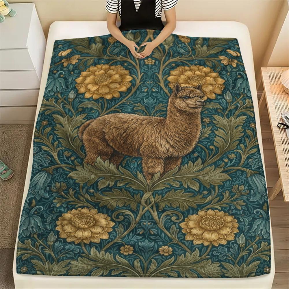 1PC Floral Animals Print FlAannel Blanket, High quality Comfortable for All Seasons, Home Decor, Warmth and Comfort