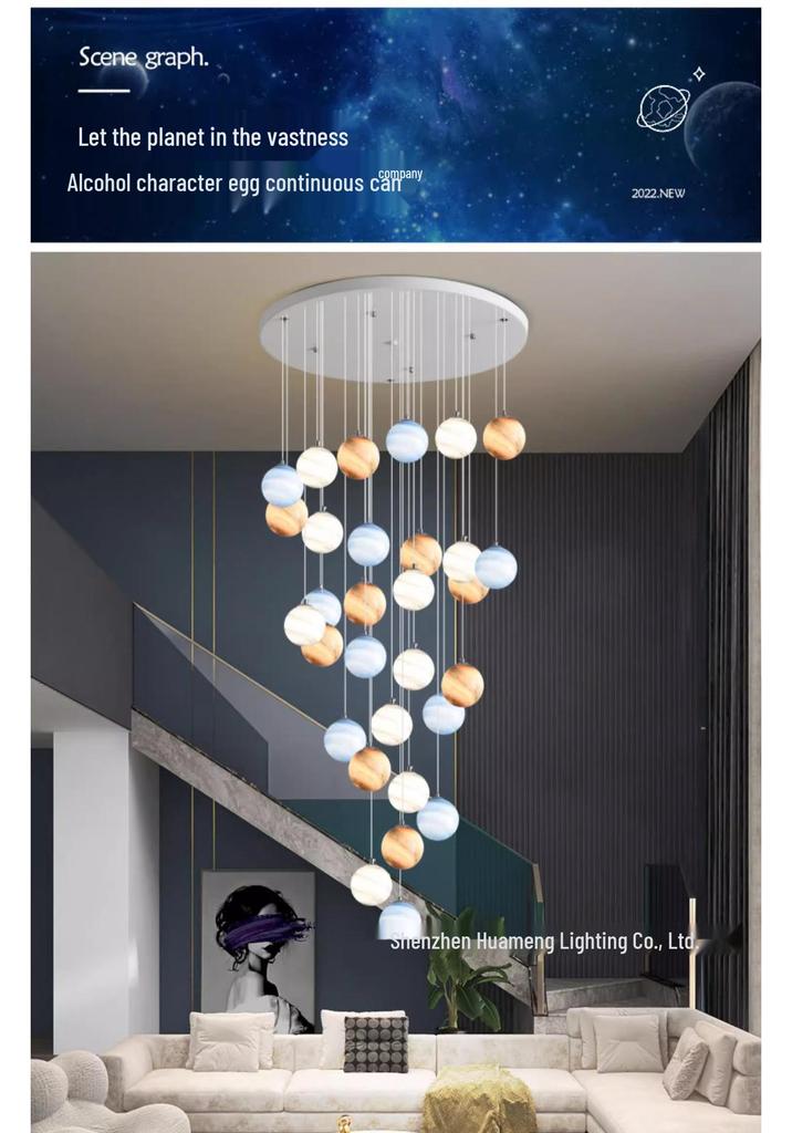 Modern Minimalist Moon Planet Staircase Pendant Chandelier for Duplex Villa Living Room