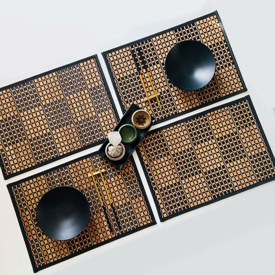 Bamboo Woven Placemat Retangle Shape Thickened Heat-Resistant Oil-Resistant Non-Slip Parties Weddings Banquets