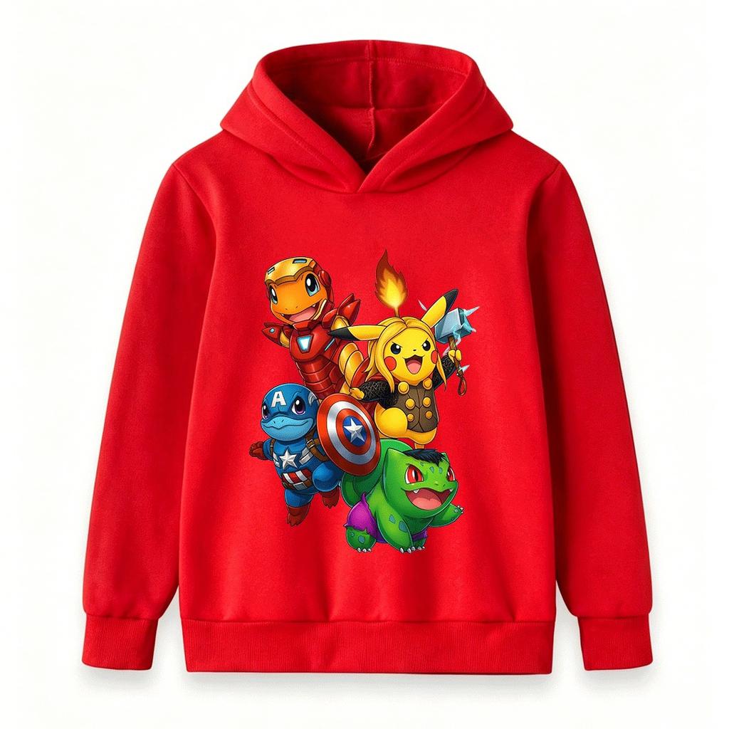 Kids Boys Girls Pullover Hoodie, Cute Cartoon Monster Superhero Print Casual Warm Long Sleeve Hooded Sweatshirt for Children