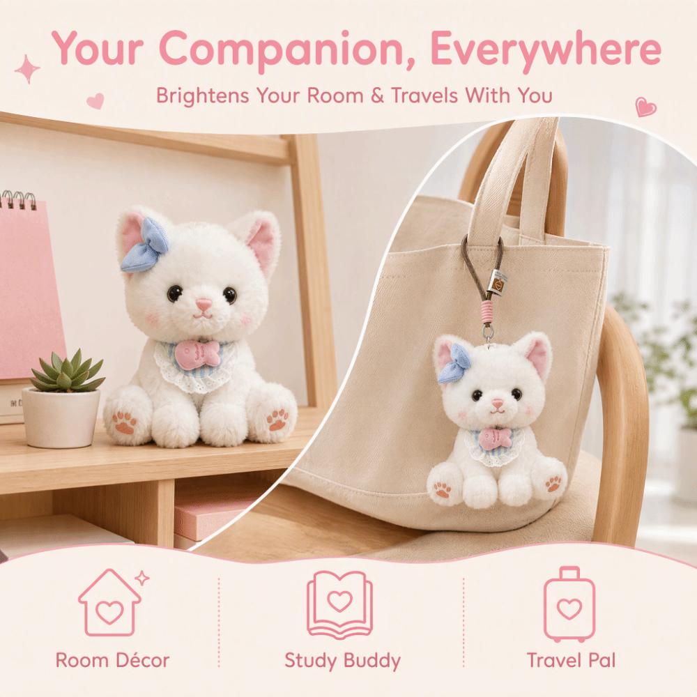 Stuffed Plush Pendant Doll Cat Shaped Table Companion Doll Cute Cat Keychain For Children