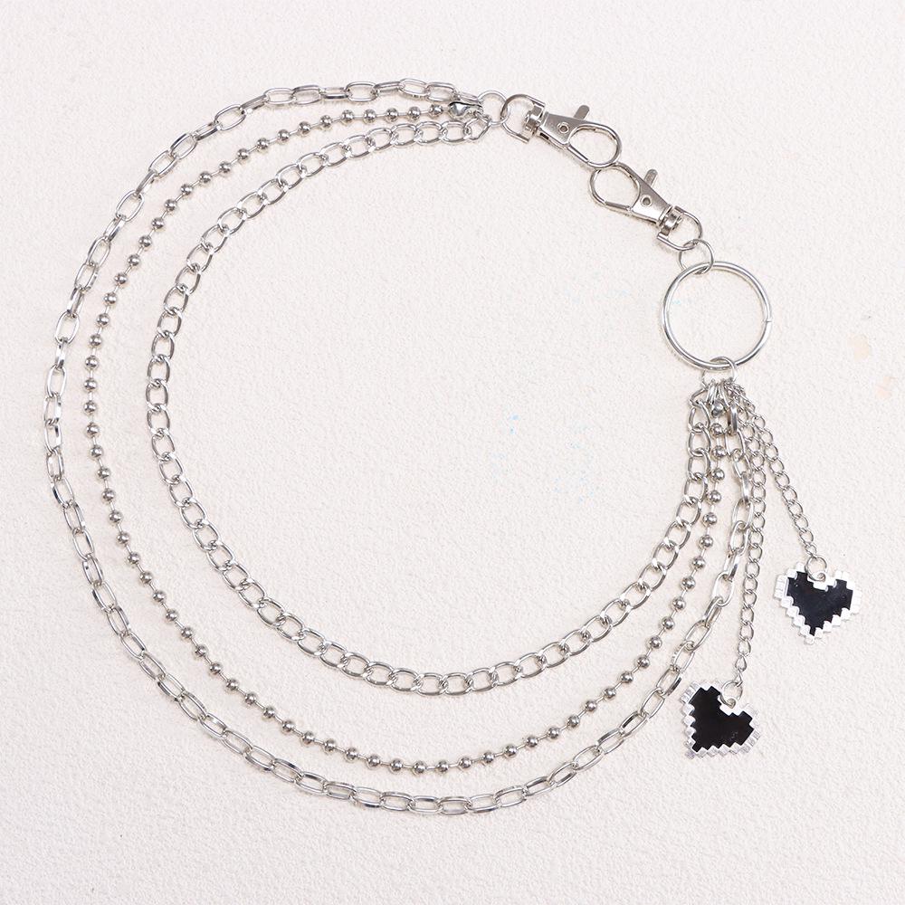 Trendy Black Heart Pendant Multi-layer Pants Chain - European & American Hip Hop Style