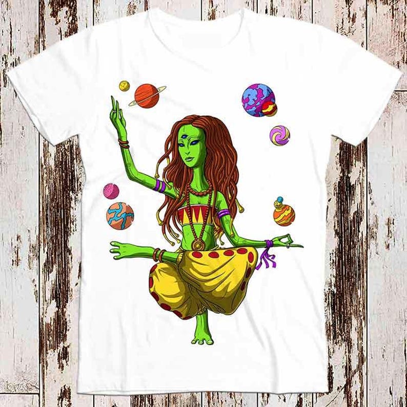 

230 Gsm 100% Cotton Alien Yoga Third Eye Psychedelic Zen Om Budha Godess Best Seller T Shirt Music Retro Top Tee Gift Cool Unisex 8492 3XL білий