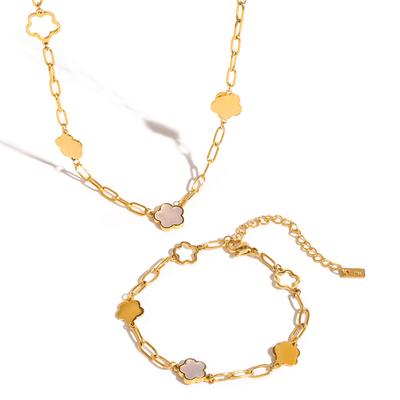 Youthway Vergoldeter Edelstahl Geometrisches Glattes Blumenarmband Halskette Wasserdicht Klassischer Damenschmuck Geschenk für Sie