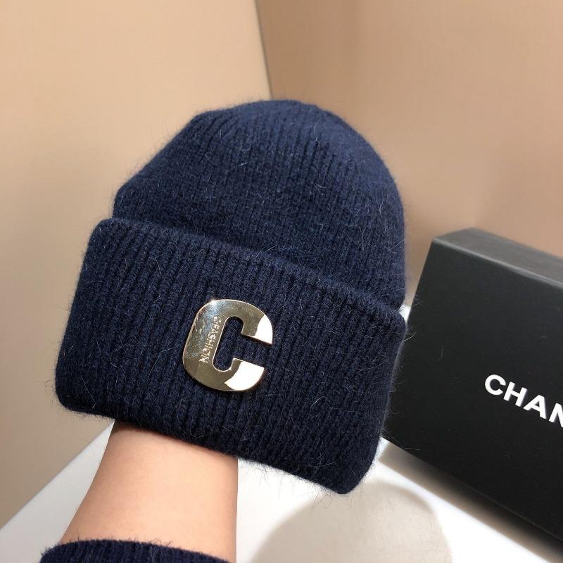 Big Head Circumference Rabbit Hair Knitted Hat Autumn and Winter Women's C Letter Tide White Gray Thickened Warm Ski Ear Protection Wool Cold Hat