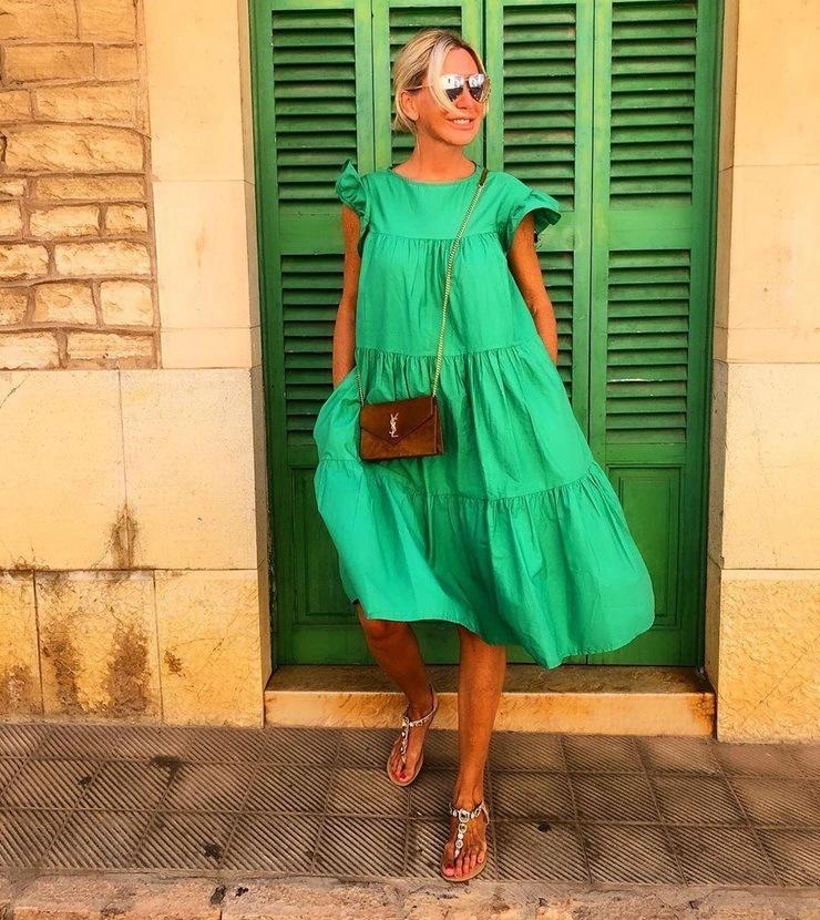 Women's Casual Solid Dress Loose Round Neck Short Sleeve Dresses Summer  Wide Skirt Knee Length Dress  buy at low prices in the Joom online store