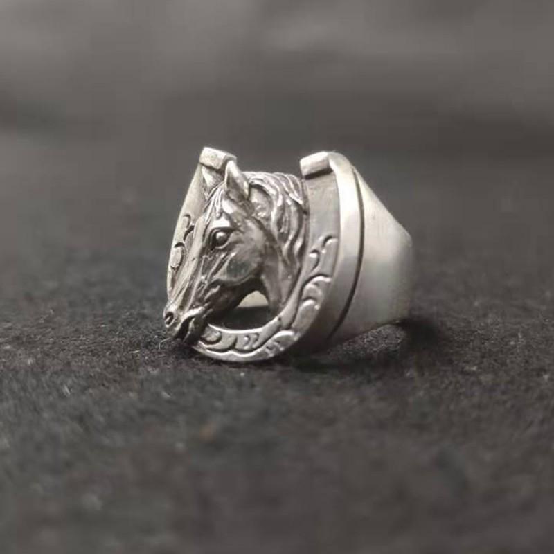 Adjustable Open Ring With Horse Head Motif Vintage Boho Jewelry Men Women Plated Copper