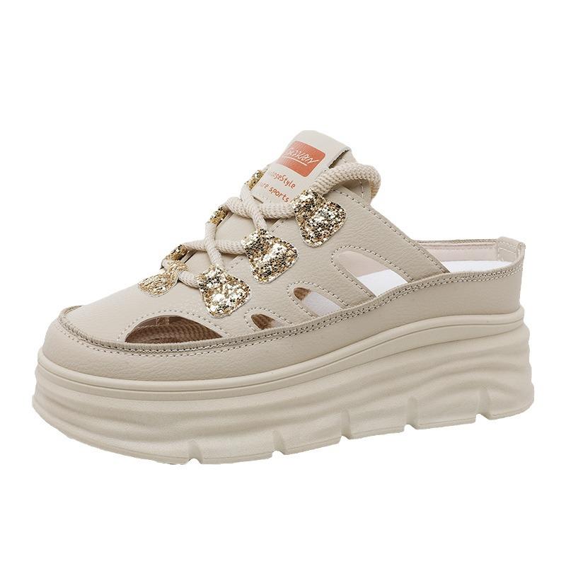 W3650 Women's Summer White Hollowed-Out Height-Increasing Thick-Soled Casual Sandals