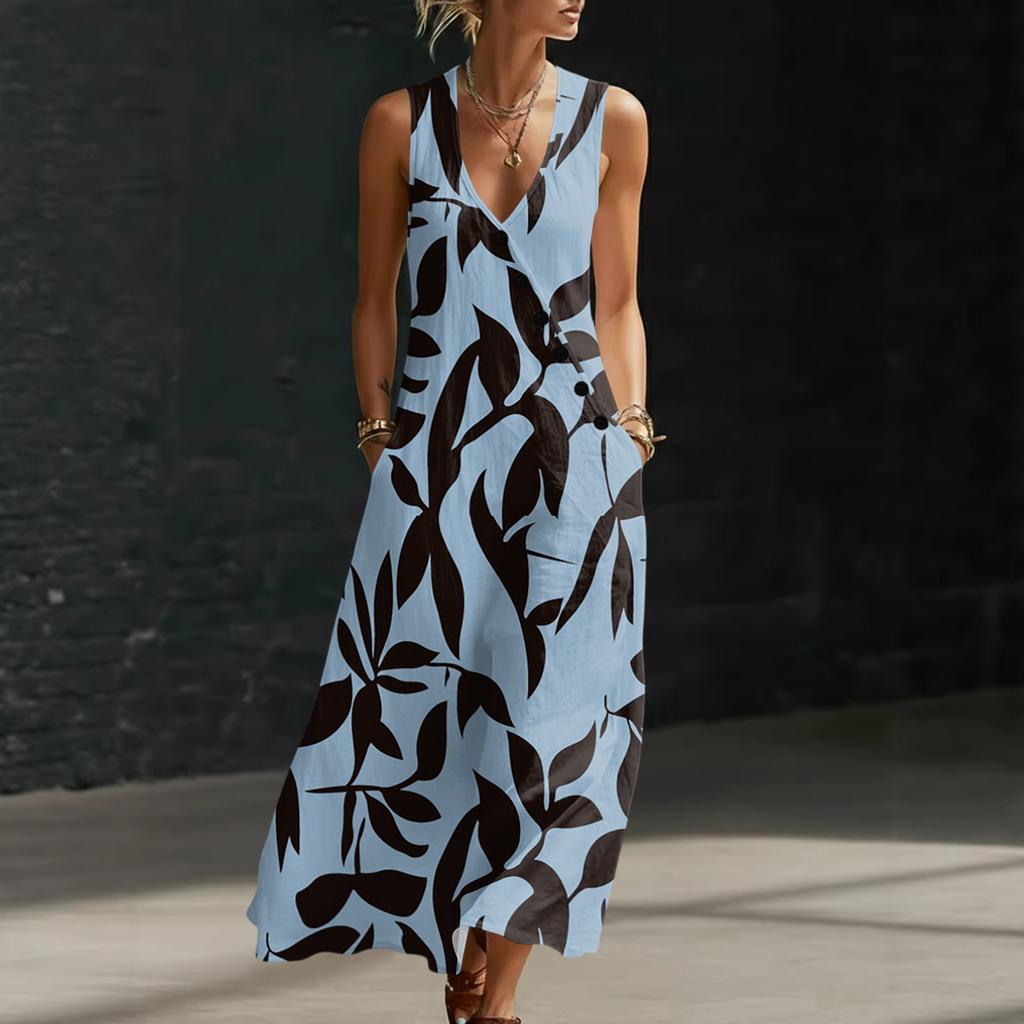 Sommerkleider für Damen, fließendes, lässiges Midikleid, Strandkleid mit Taschen