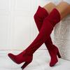Fashion Autumn Women High-heeled Over Knee High Boots Elastic Flock Long Thigh High Boot Thick Heel Side Zipper Fashionable Womens Boots