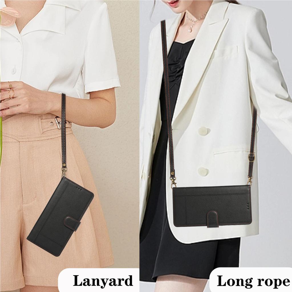 Crossbody Mirror Cards Solt Wallet Leather Case For Samsung Galaxy S24 Ultra S23 FE S22 Plus S21 A14 A24 A34 A54 A15 A25 Cover