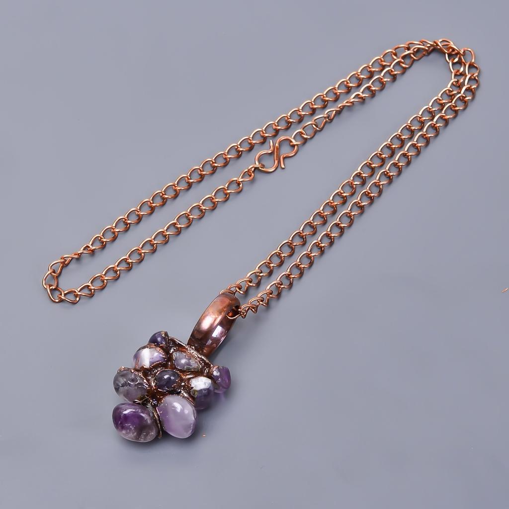Amethyst Rough Stone Copper New Electroformed Handcrafted Chain Necklace Jewelry V-24
