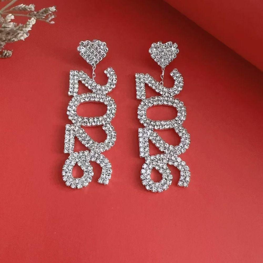 Strass Neujahrs-Ohrringe Kristallschmuck Strass-Ohrringe Vintage 2026 Ohrstecker Party