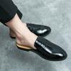 Summer Half Shoes for Men Black Loafers Slippers Patent Leather Mens Casual Driving Shoes Lightweight Flats Mules Slides Sandals